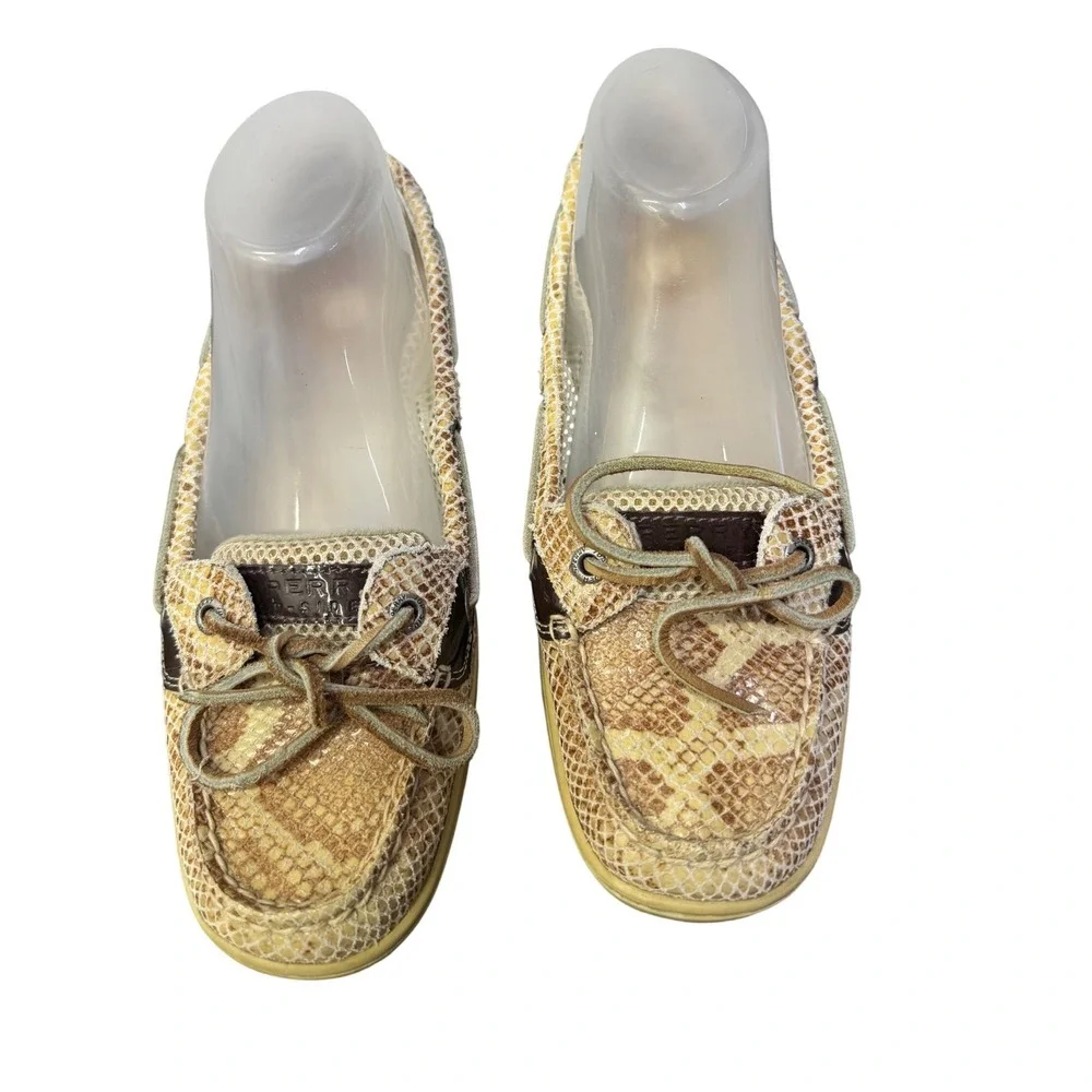 Sperry Top-Sider Angelfish Boat Shoes Womens 6 Tan‎ Snakeskin  Leather Loafers